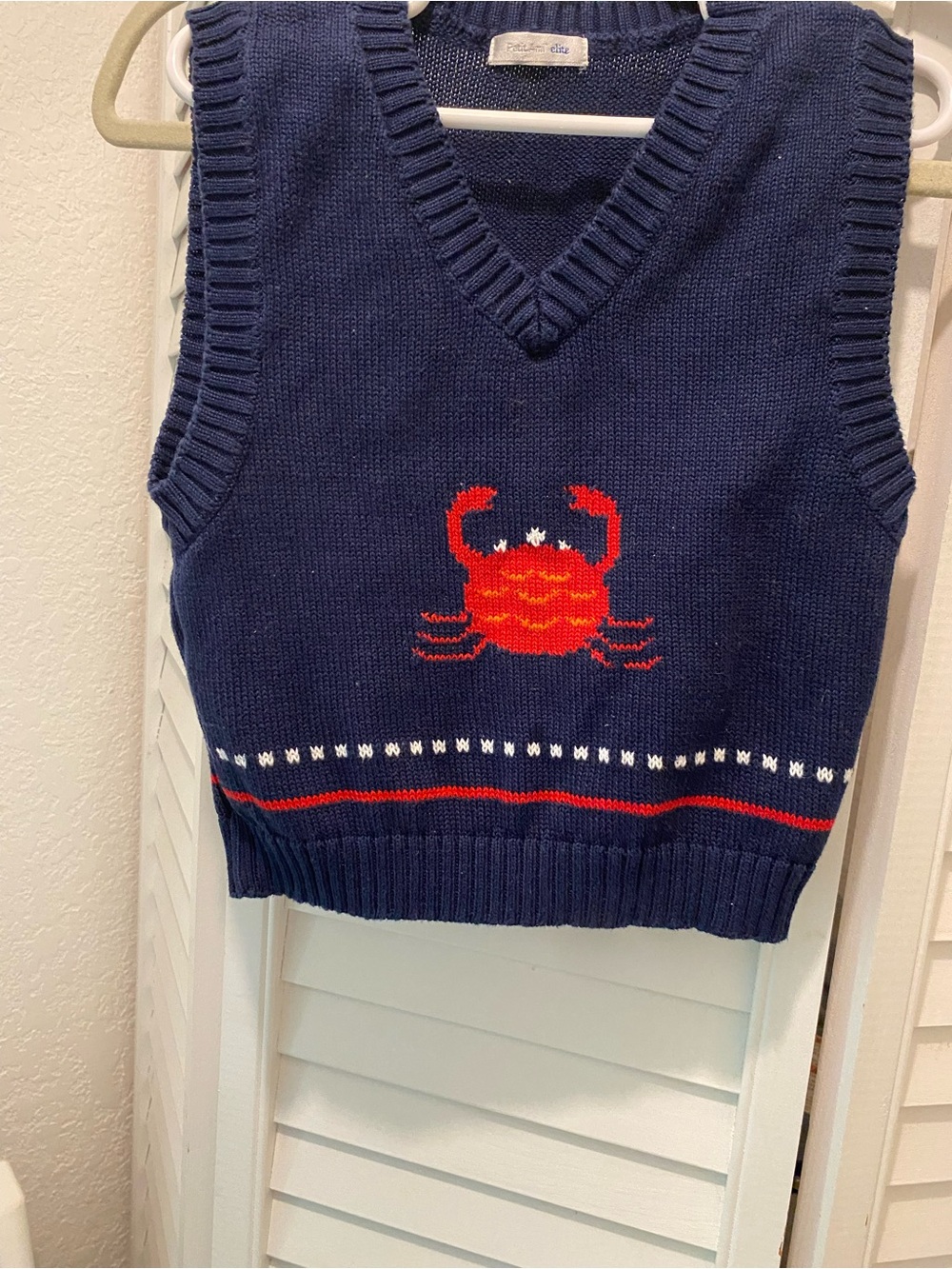 PETIT AMI Toddler 100% Cotton “Crab Sweater Vest” Size 3T Navy/Red/White EUC